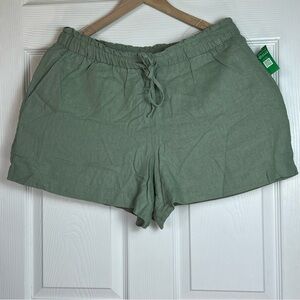 NWT GAP Women’s Green Linen-Blend Pull-On Shorts Size L Elastic Waist Drawstring